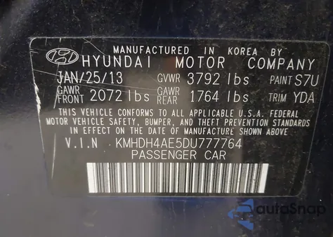 2013 Hyundai Elantra Gls z USA, uszkodzony, nr VIN KMHDH4AE5DU777764